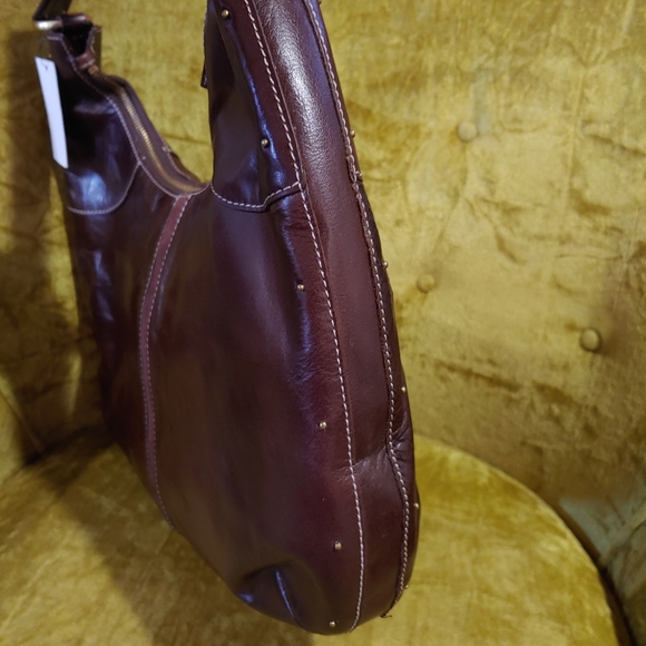 **LAST CHANCE** Maxx New York Brown Leather Suede Gold Studs Hobo Bag - Picture 4 of 8